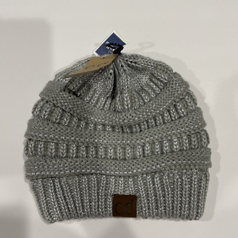 NWT C.C Metallic Trendy Chunky Soft Stretch Cable Knit Beanie Skull Cap Hat